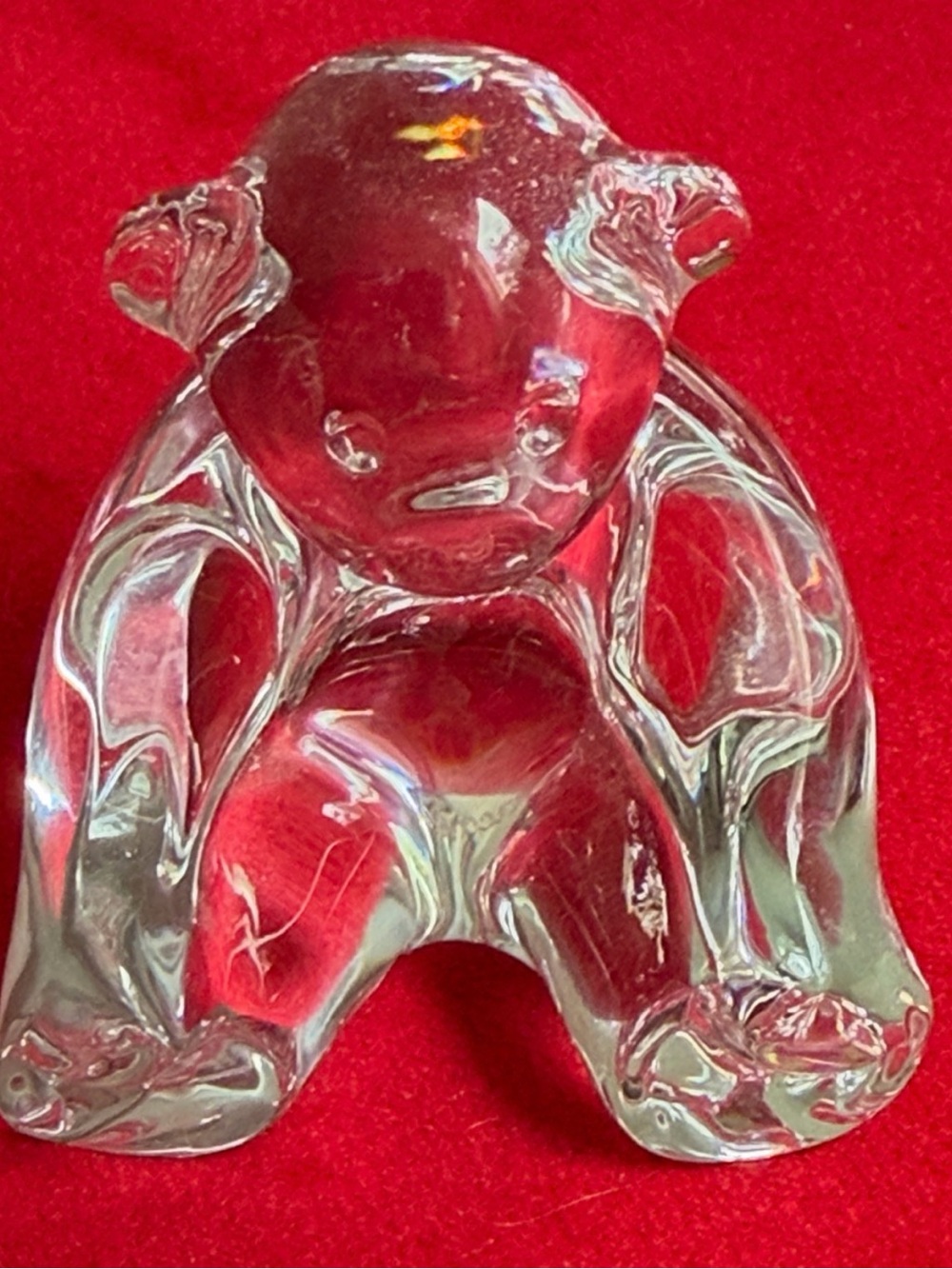 Baccarat Clear Crystal Bear Sculpture on Red